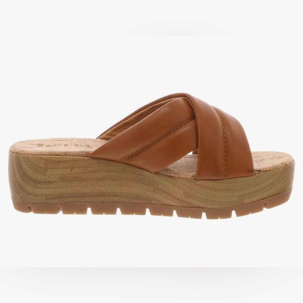 Korks Faithe Brown Platform Wedge Slides Sandals - image 1